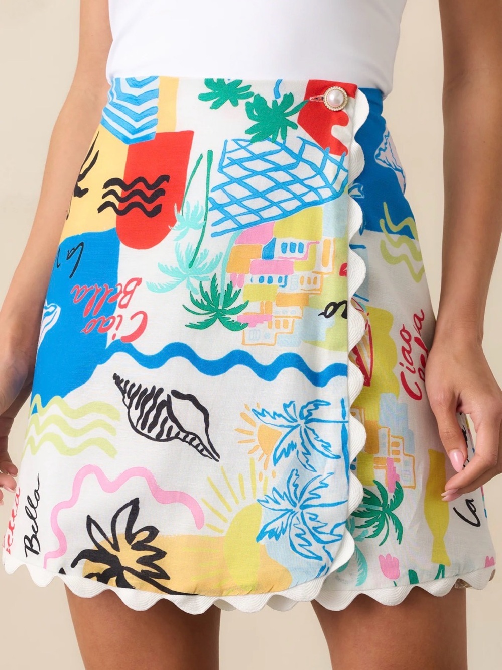 Prosperina Caterina NWT Printed Scallop-Edge Mini Skirt in Multicolor